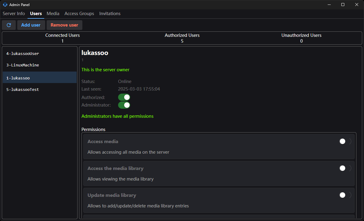 Admin panel