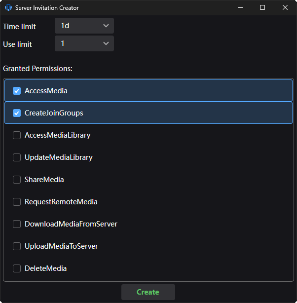 Server invitation creation